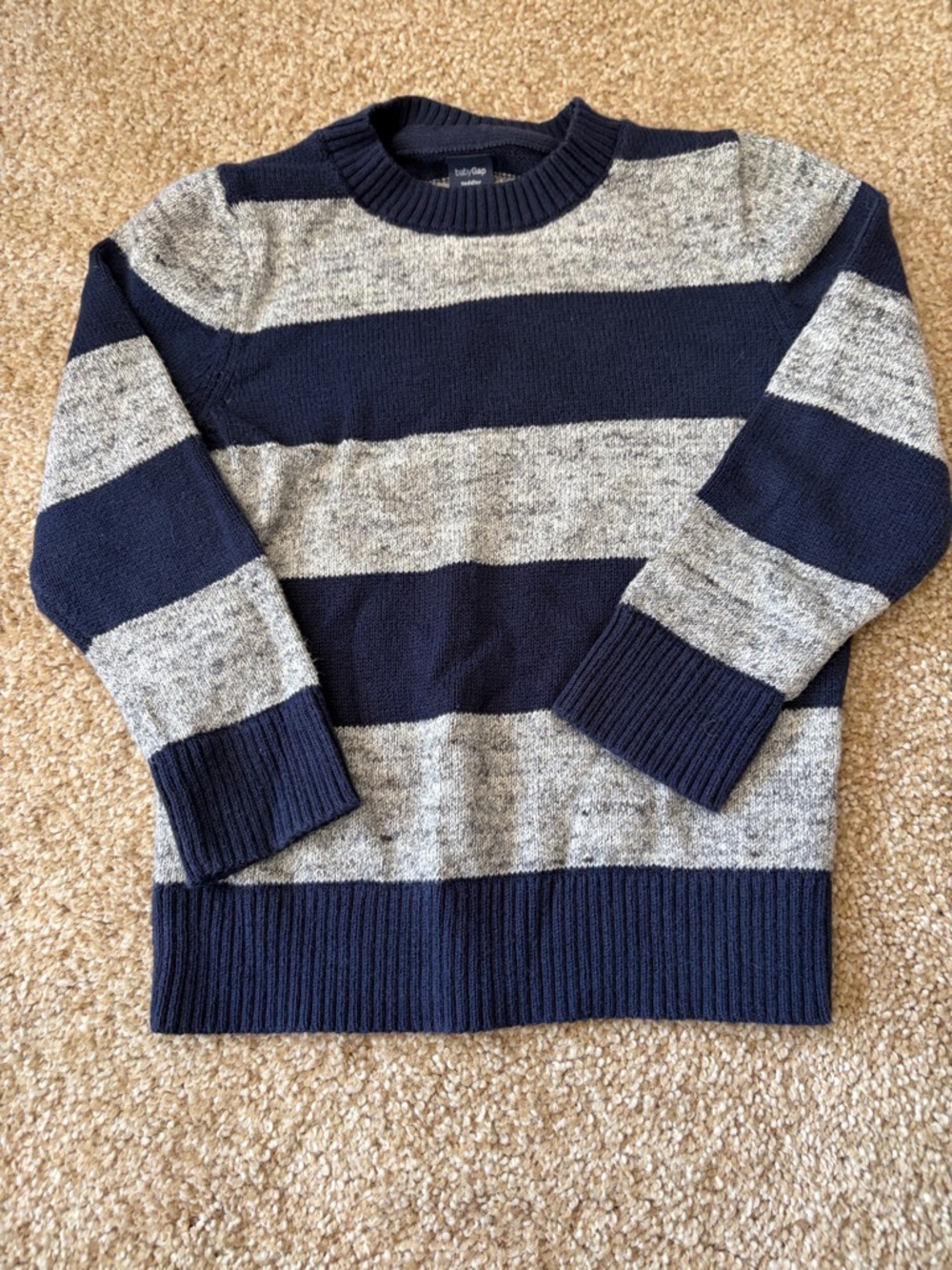 GAP Navy and Heather Gray Wide-Stripe Crewneck Sweater